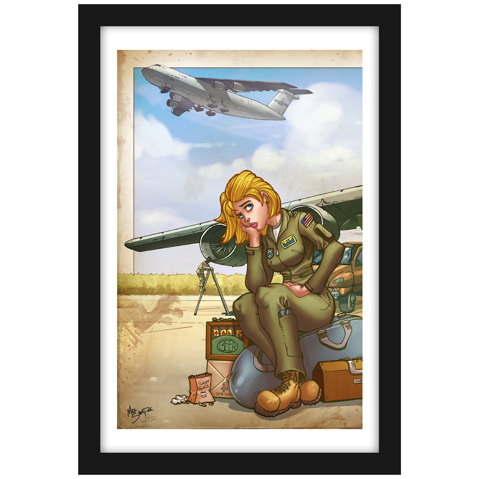 C-5 Galaxy "1 Hour ETIC" - Vintage Print Pinup & Airplane Art by Mike Shampine - Signed and Numbered (1 of 3 print series)