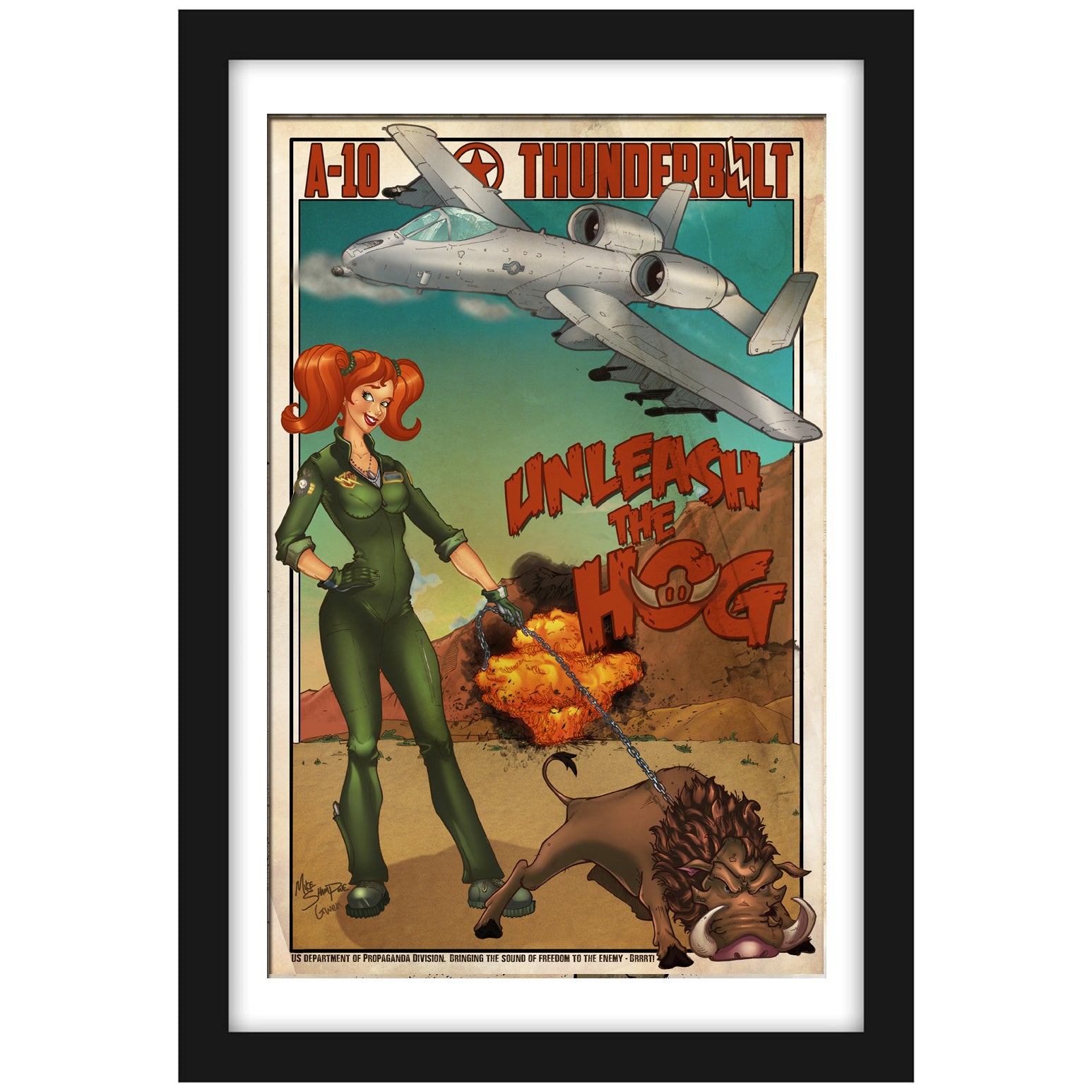 A-10 "Gwen" - Vintage Print Pinup & Airplane Art by Mike Shampine - Signed and Numbered