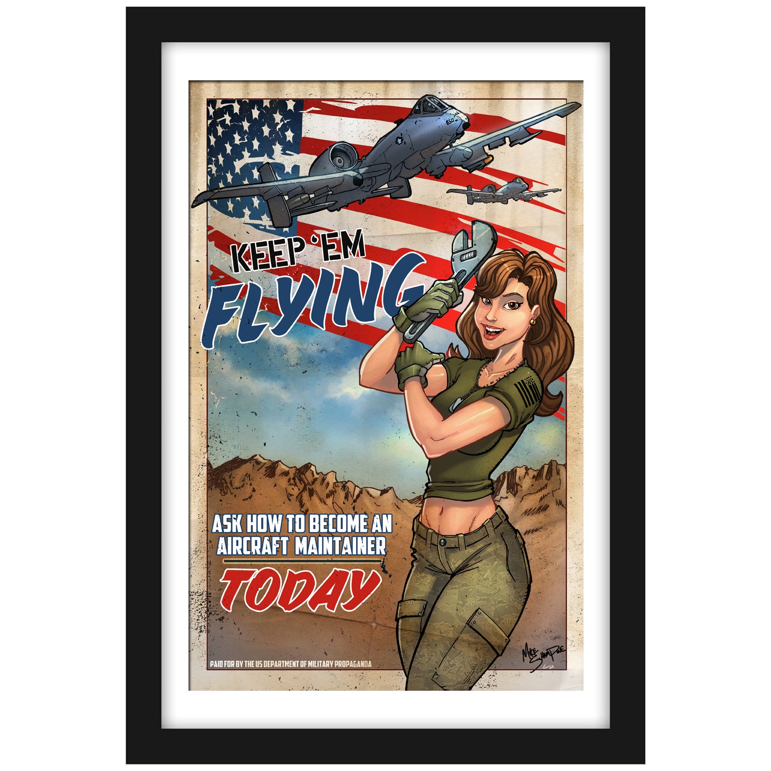 A-10 "Keep 'Em Flying" - Vintage Print Pinup & Airplane Art by Mike Shampine - Signed and Numbered