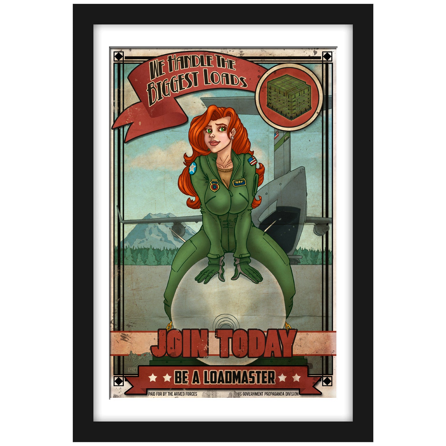 C-17 "Be A Loadmaster" - Vintage Print Pinup & Airplane Art by Mike Shampine - Signed and Numbered