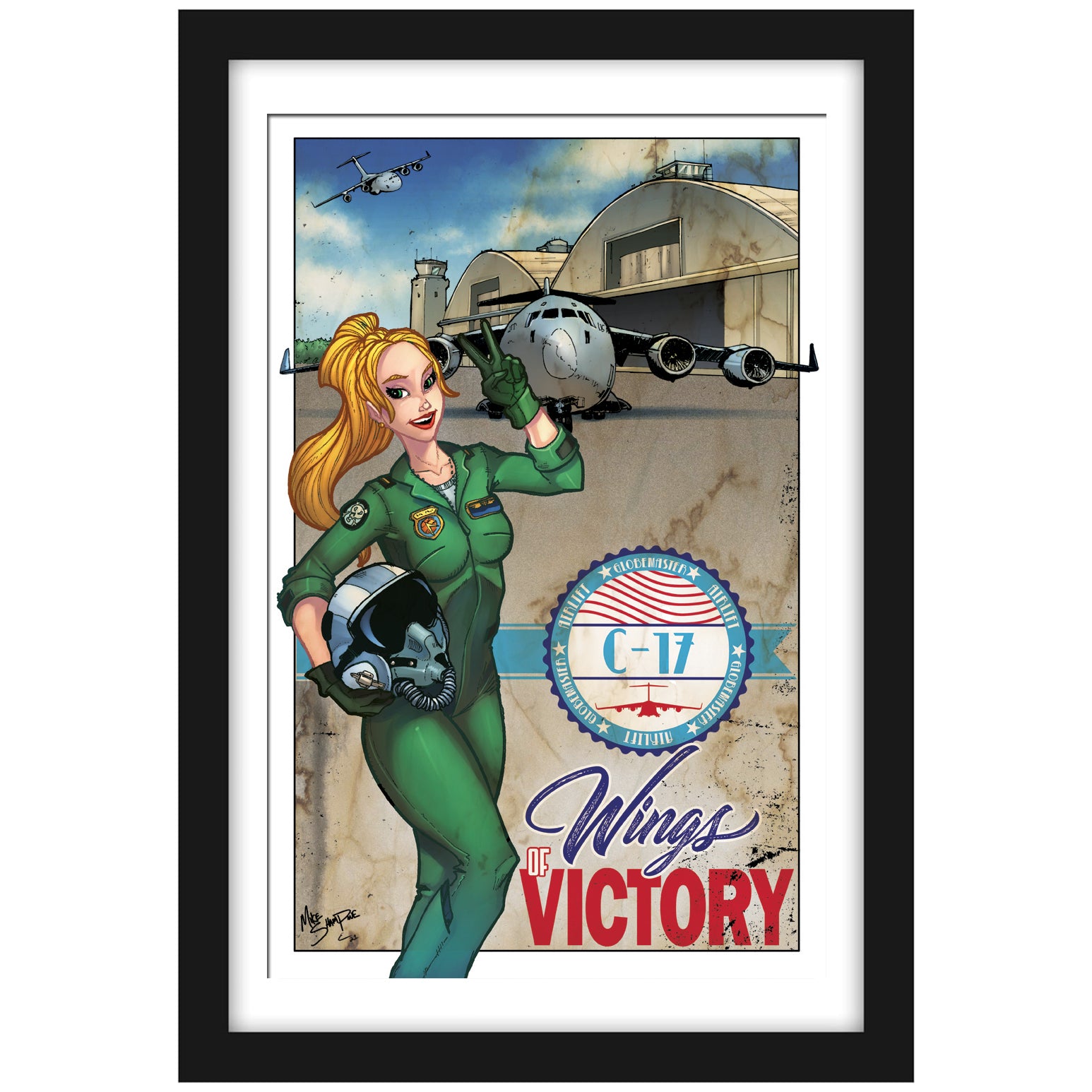 C-17 "Wings for Victory" - Vintage Print Pinup & Airplane Art by Mike Shampine - Signed and Numbered