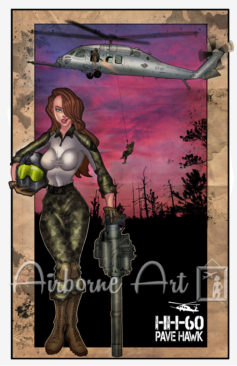 HH-60 "PAVE HAWK"- Vintage Print Pinup & Airplane Art by Mike Shampine - Signed and Numbered