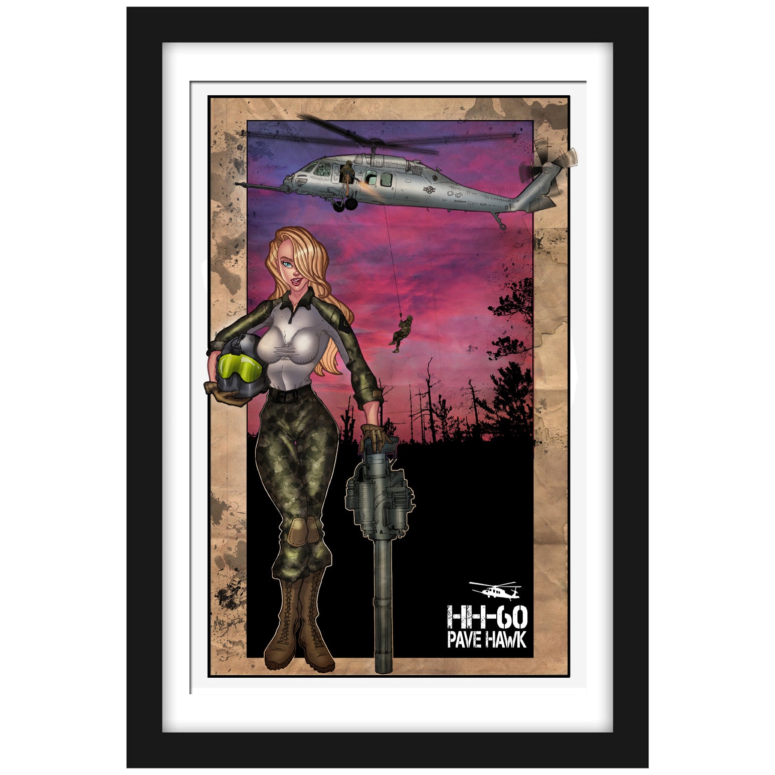 HH-60 "PAVE HAWK"- Vintage Print Pinup & Airplane Art by Mike Shampine - Signed and Numbered