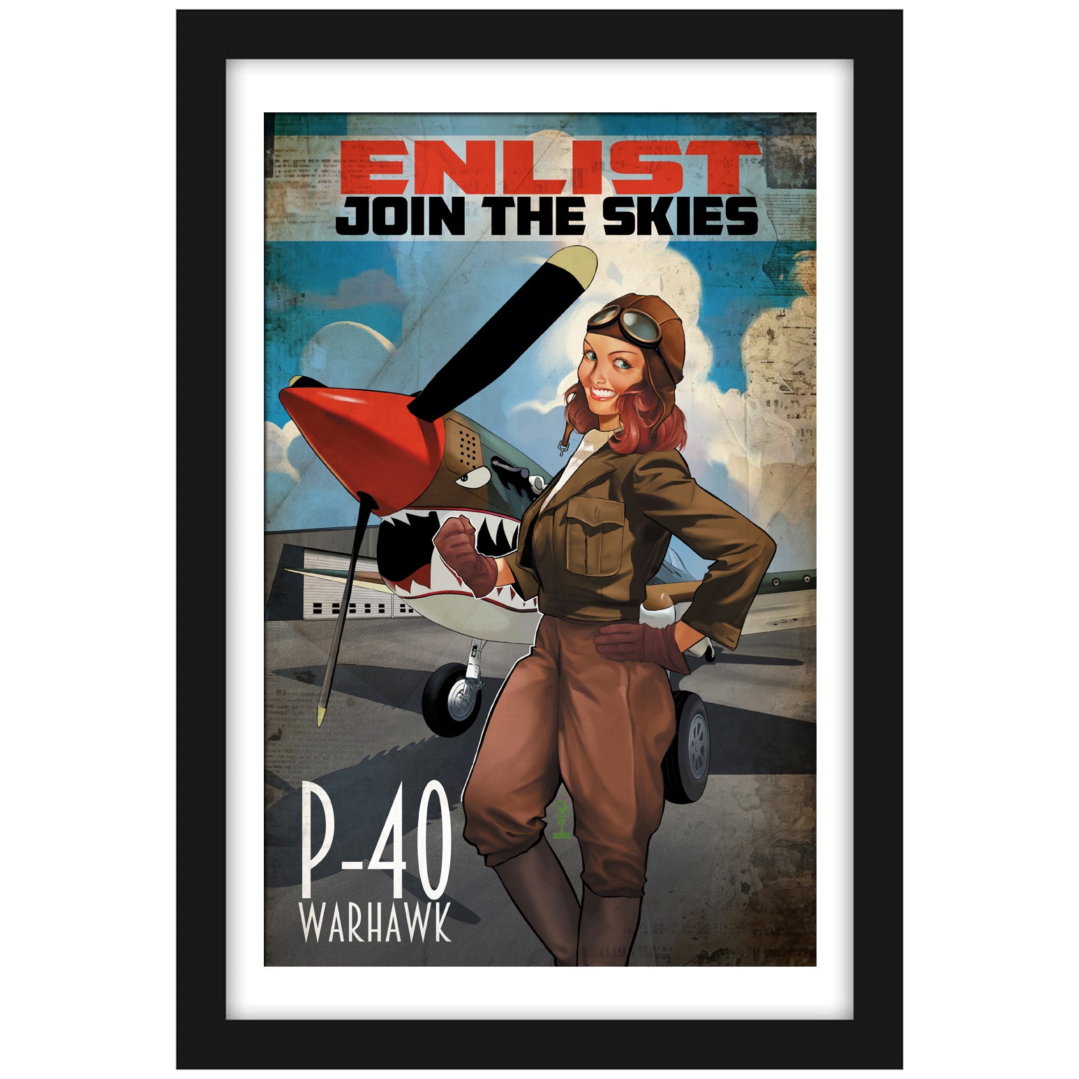 P-40 Warhawk "Enlist Join the Skies" - Vintage Print Pinup & Airplane Art by Romi Carlos - Limited Numbered Edition