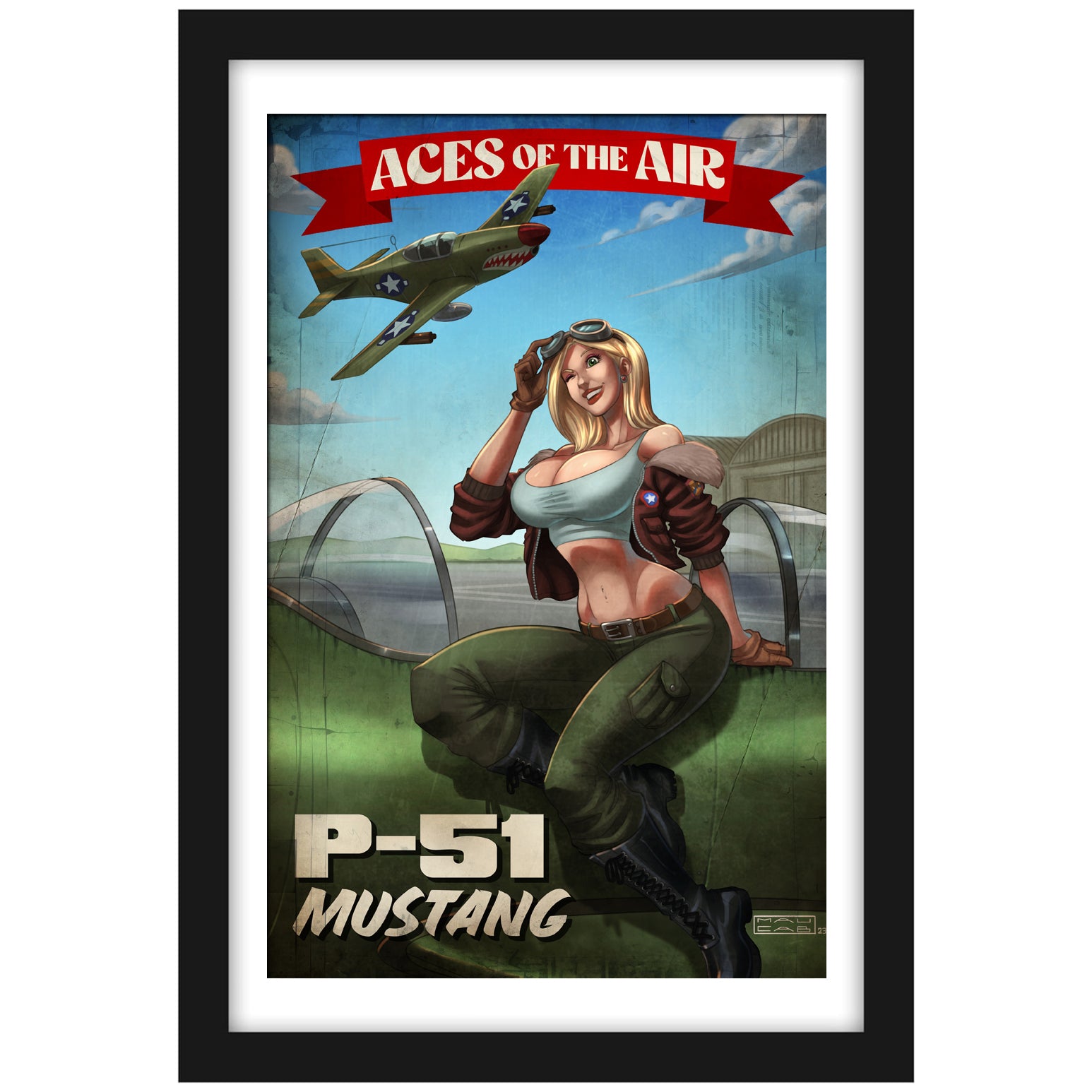 P-51 Mustang "Aces of the Air" - Vintage Print Pinup & Airplane Art by Mauricio Caballero - Limited Numbered Edition