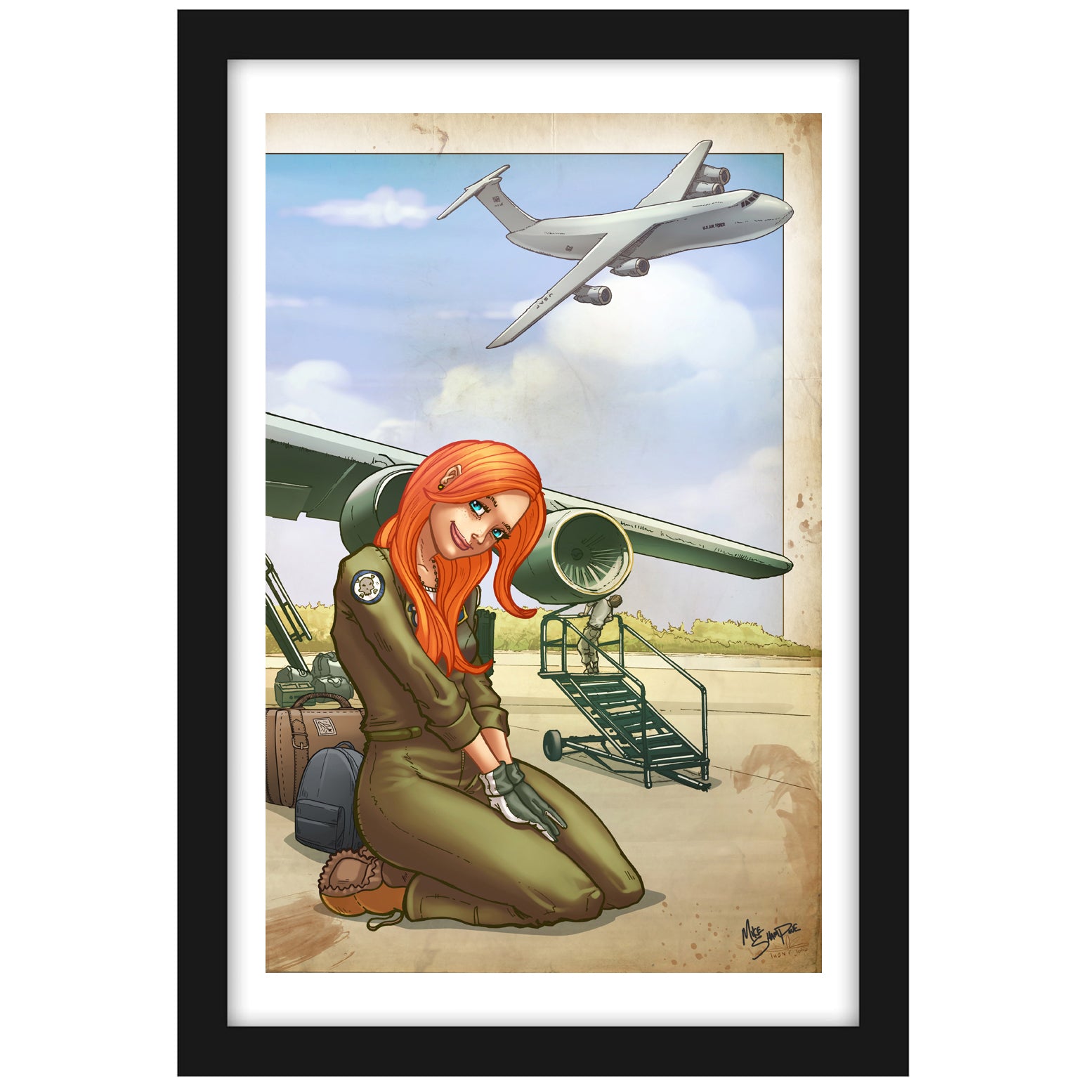 C-5 Galaxy "3 Hour ETIC" - Vintage Print Pinup & Airplane Art by Mike Shampine - Signed and Numbered (3 of 3 print series)