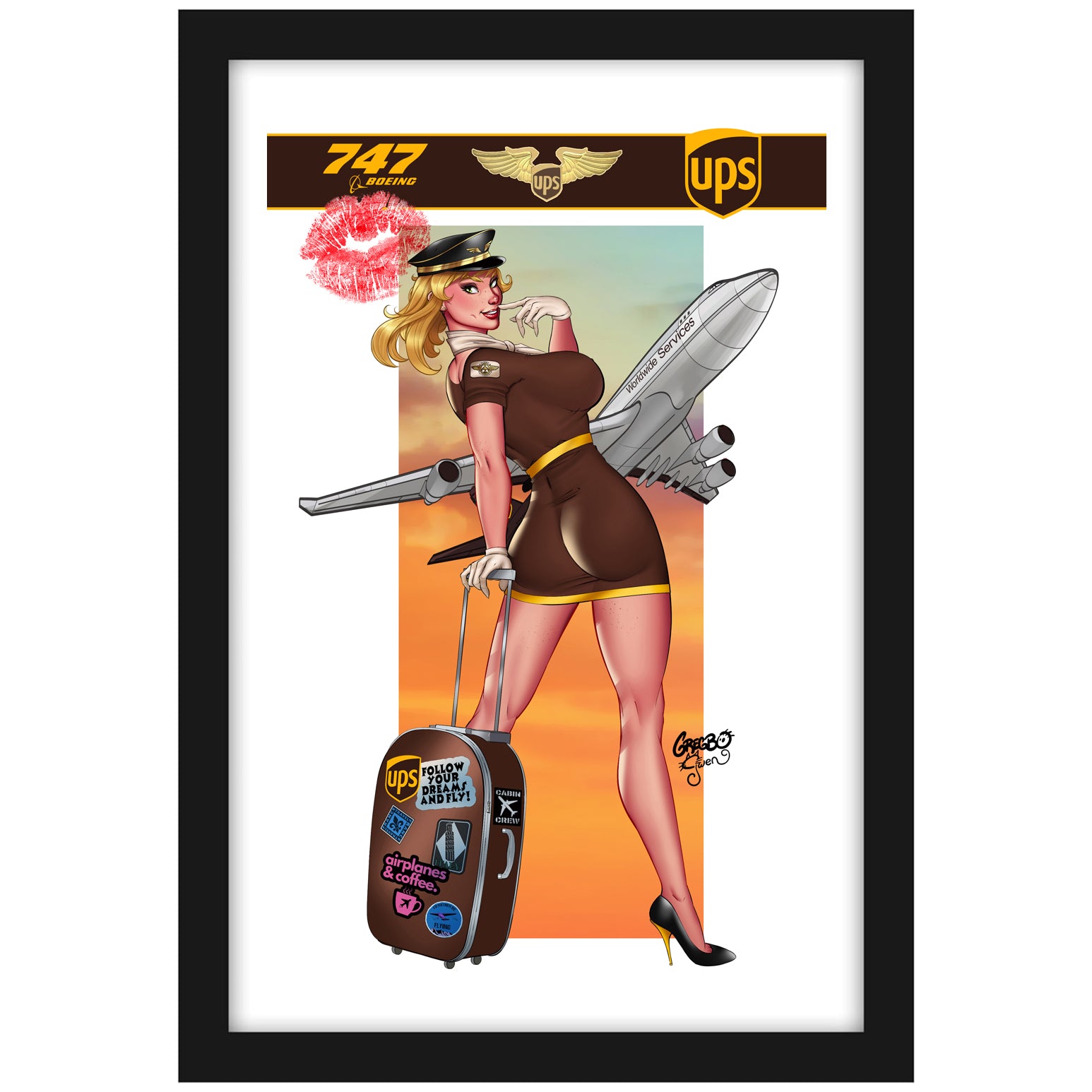 "747 - UPS" Artwork - Vintage Print Pinup & Airplane Art by Gregbo - Limited Numbered Edition
