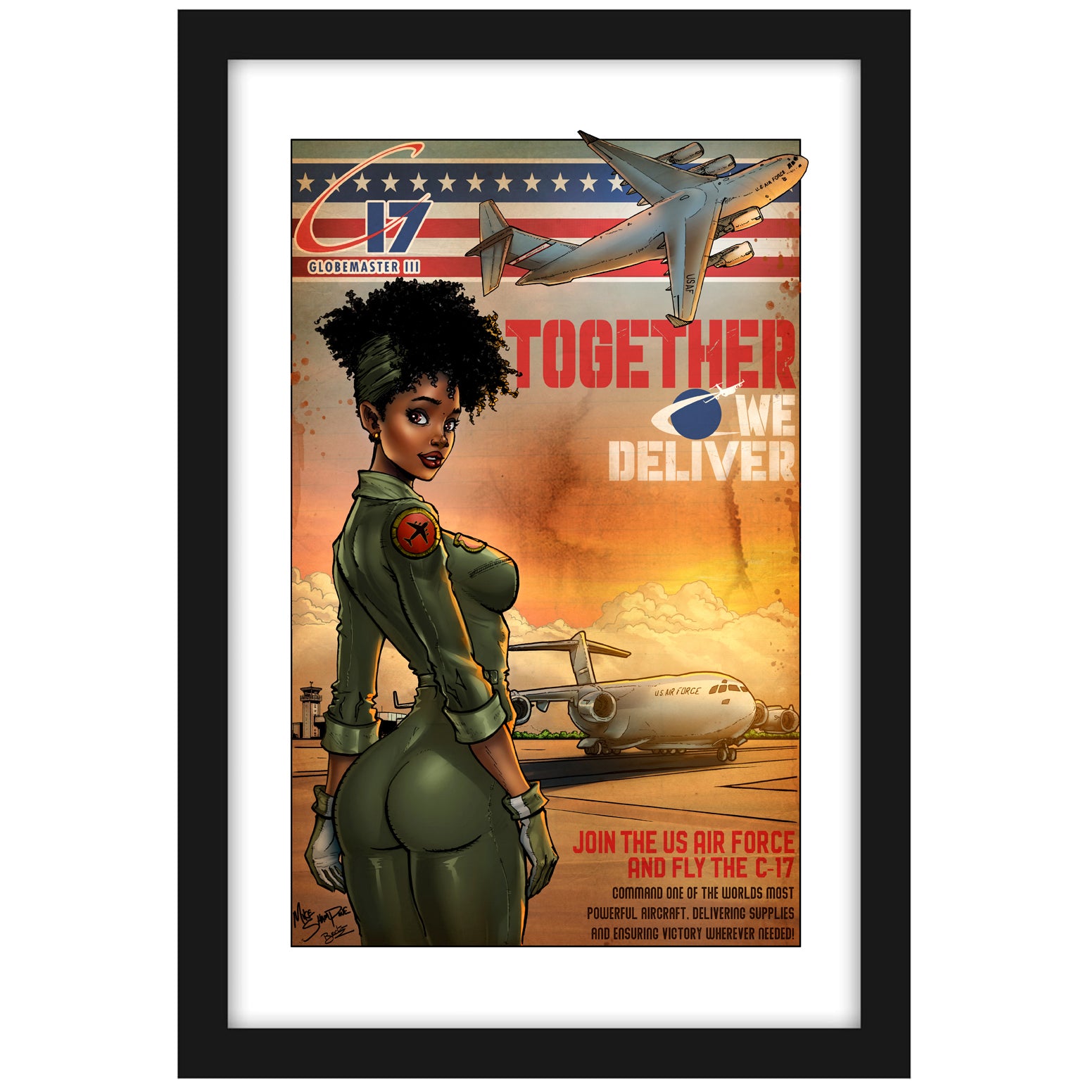 C-17 "Together, We Deliver" Vintage Pinup Print and Airplane Art by Mike Shampine - Signed and Numbered Edition