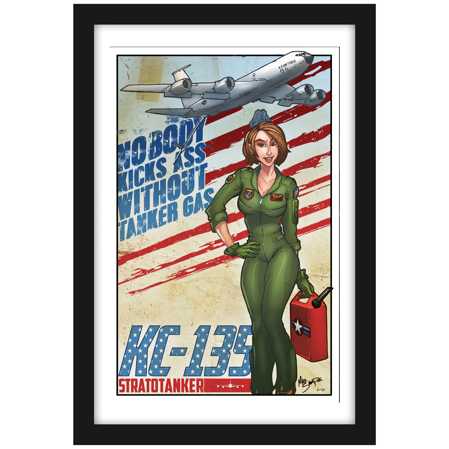 KC-135 "Tanker Gas" - Vintage Print Pinup & Airplane Art by Mike Shampine - Signed and Numbered