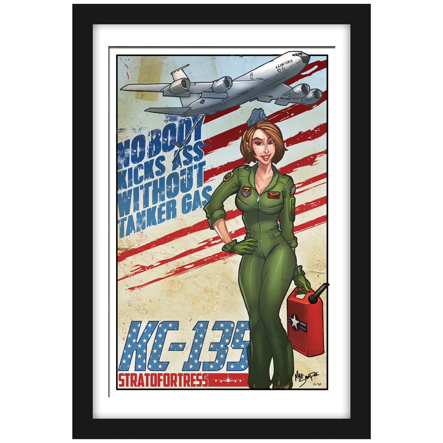 KC-135 "Tanker Gas" - Vintage Print Pinup & Airplane Art by Mike Shampine - Signed and Numbered
